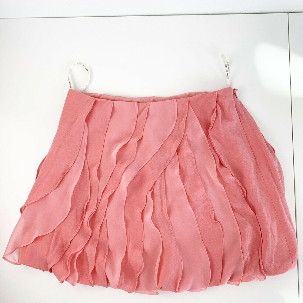 Karen Miller Pink Frilly Chic 100% Silk Mini Skirt